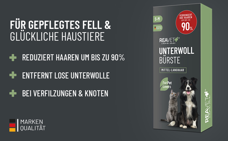 Щітка для собак та котів ReaVET для видалення підшерстка та розпушення, великі та середні породи, з масажним ефектом та захистом верхнього шару шерсті (розмір M-L)