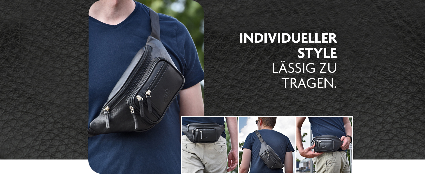 Чоловіча/жіноча поясна сумка Volmer Palma з натуральної шкіри, чорна, регульований ремінь до 130 см