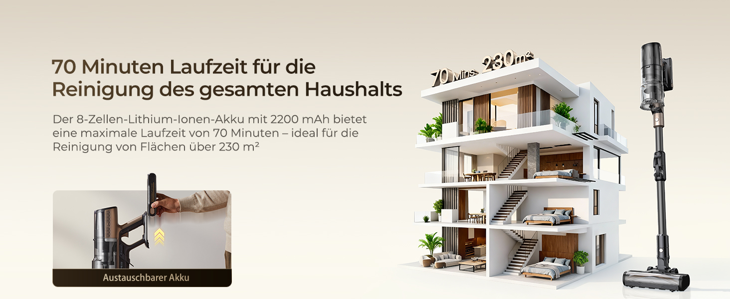 Бездротовий пилосос Proscenic P20 з функцією миття, 70KPa, 70 хв, 680W, самостійна док-станція, фільтр 6 шарів, 1,5л, для килимів та шерсті домашніх тварин, Aurum Black