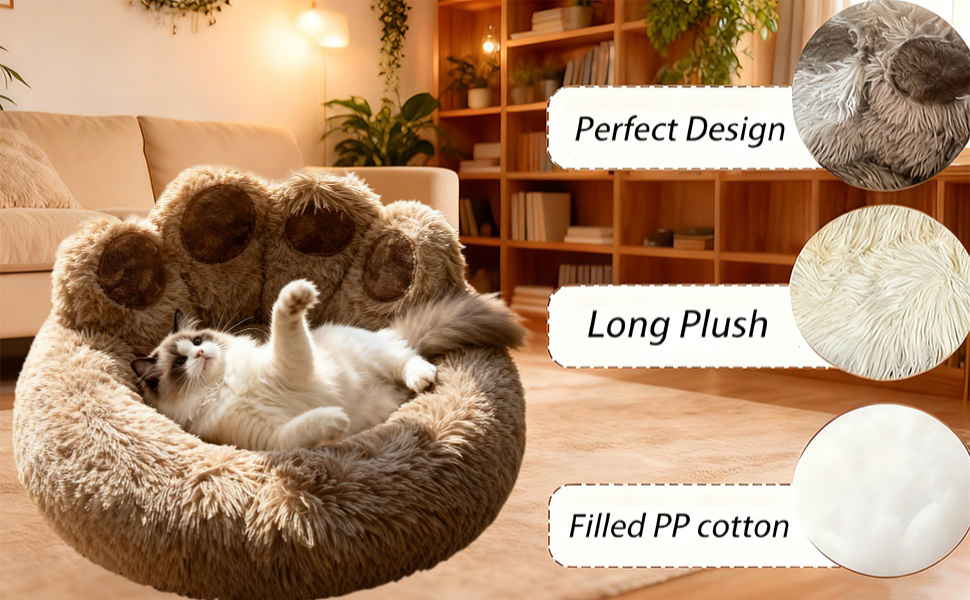 М'яке ліжко для собак та котів у вигляді ведмежих лапок, діаметр 50 см, теплий затишний сон для маленьких та середніх собак/котів/кроликів, легко миється