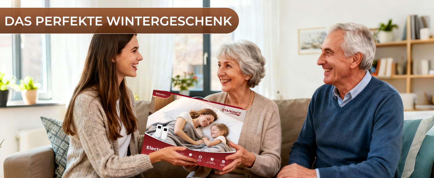 Електрична ковдра StarOnce 160x140 см для двоспального ліжка - тепла ковдра з 10 рівнями нагріву, автовимкненням, 2 пультами дистанційного керування та захистом від перегріву - біла, можна прати в пральній машині