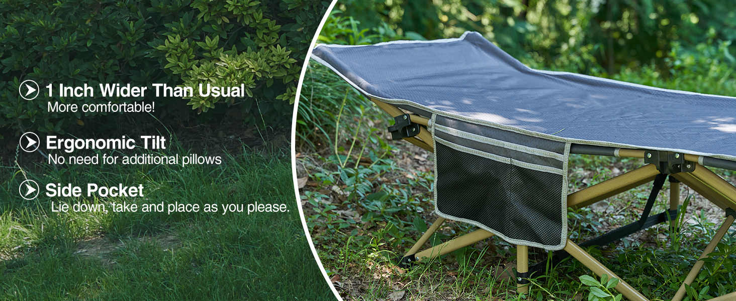 Ліжко похідне REDCAMP складане XXL, 71 см, вантажопідйомність 226 кг, сіре/зелене/чорне - для кемпінгу, туризму, пляжу, саду