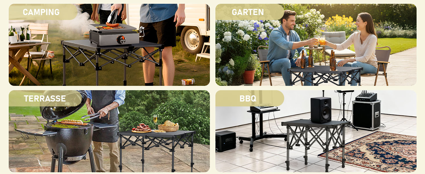 Складний алюмінієвий стіл для кемпінгу Anbte 67x58 см, регульована висота (44/70 см), вантажопідйомність до 150 кг, з сумкою для зберігання