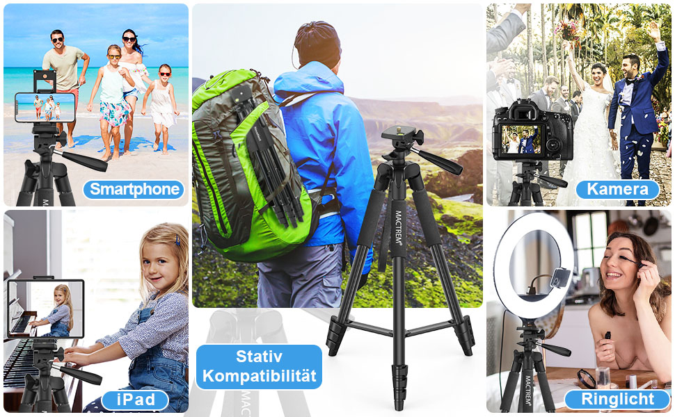 Штатив Handy Stativ Upgrade 165см для камери, смартфона, iPad: 360° обертання, портативний трипод з пультом, сумісний з усіма телефонами, iPhone, Samsung, Camera, GoPro, чорний