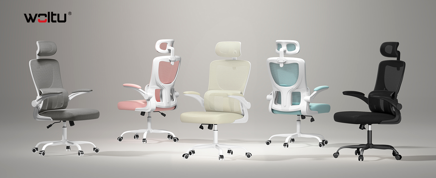 Крісло офісне WOLTU ергономічне, крісло для робочого столу з функцією гойдання, регульована підголовник, поворотні підлокітники, підтримка попереку, офісне крісло для офісу, витримує 150 кг (Бежевий)