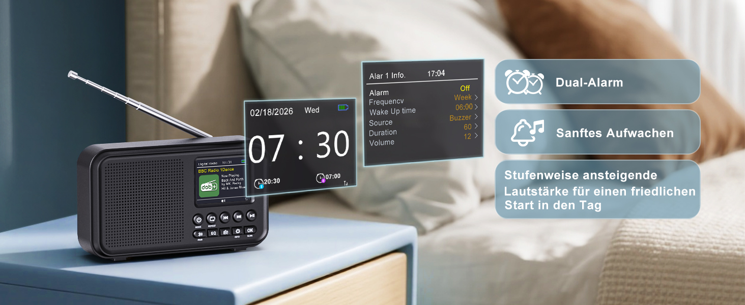 Портативне DAB/DAB+ радіо з Bluetooth 5.0, FM, акумулятором 3000mAh, дисплеєм 2.4