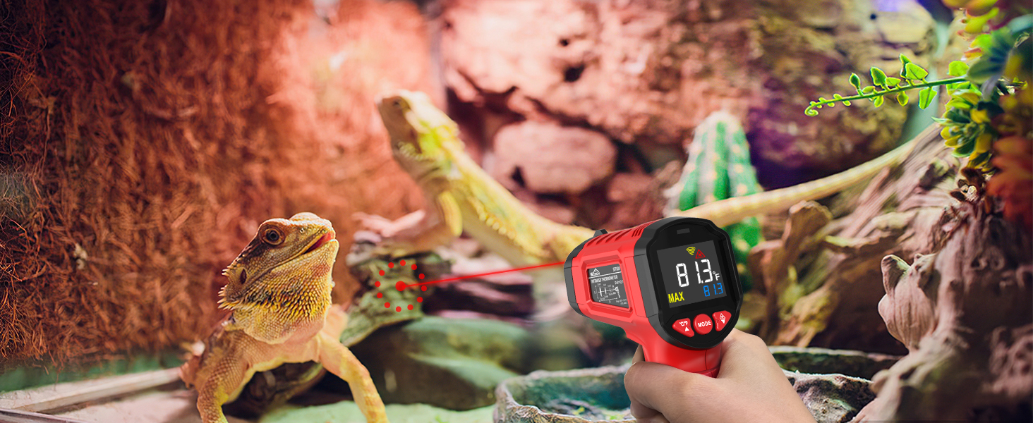 Інфрачервоний термометр SQECH з лазером, -50℃~600℃, регульований емісійний коефіцієнт, кольорова підсвітка, для кухні, піца-печі, холодильника, промисловості (червоний)