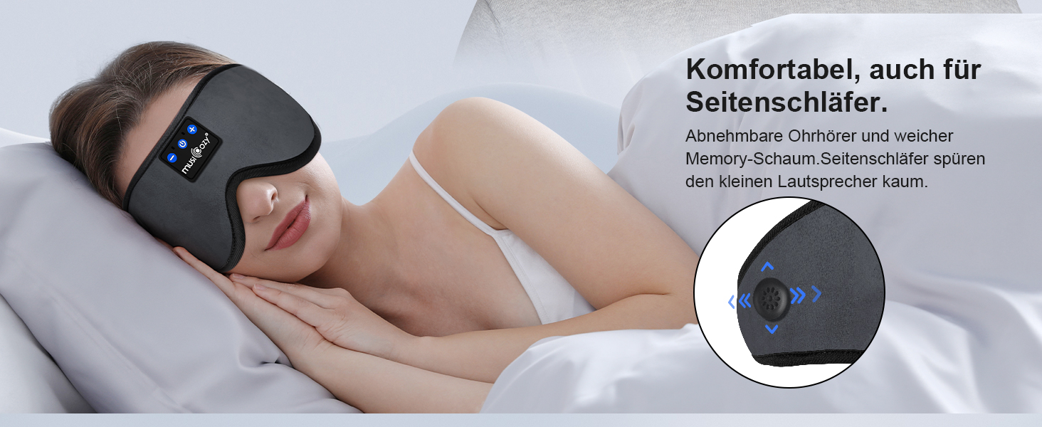 Маска для сну Musicozy з навушниками | Bluetooth 5.4, блокування світла, для подорожей, преміум-якість | Подарунок для чоловіків та жінок (Сірий)