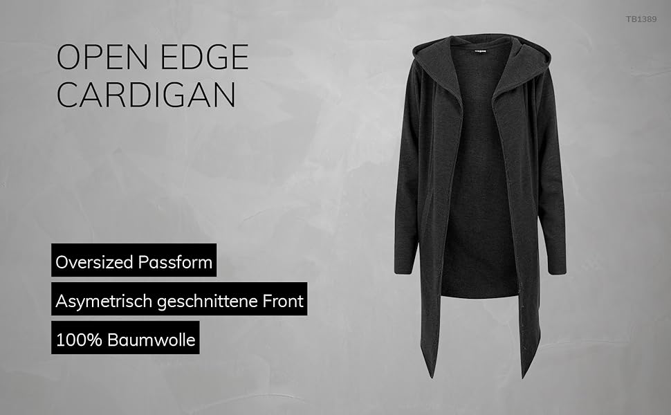 Кардиган чоловічий з капюшоном Urban Classics Open Edge, чорний, XL