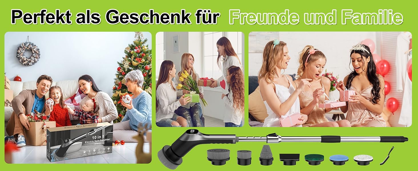 Електрична щітка для чищення з 7 насадок, IPX7, регульована ручка, для ванної кімнати, чорна