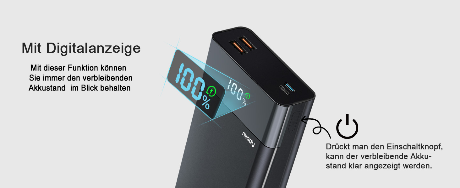 Power Bank Maidy 20000mAh з USB-C кабелем, 27W швидка зарядка, сумісний з iPhone, Galaxy, Xiaomi, iPad, Switch