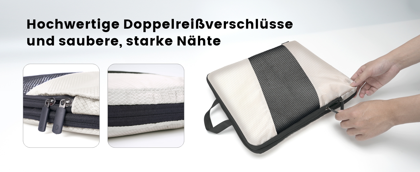 Набір органайзерів для валізи з компресією, 6 шт. - Кубики для пакування одягу, білий (Elfenbein) - Організація багажу в дорогу