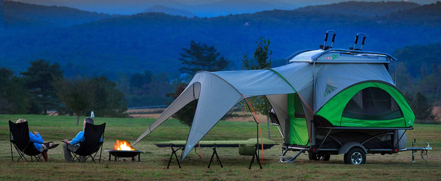 Розкладне ліжко-спальник туристичне, ультралегке, 160кг, блакитне. З алюмінієвою конструкцією та антирипстоп тканиною для кемпінгу, відпочинку на природі, вдома та на пляжі