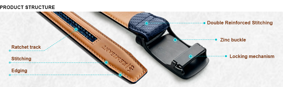 Чоловічий шкіряний ремінь KEMISANT з автоматичною пряжкою, 35 мм, без отворів, регульований, чорний