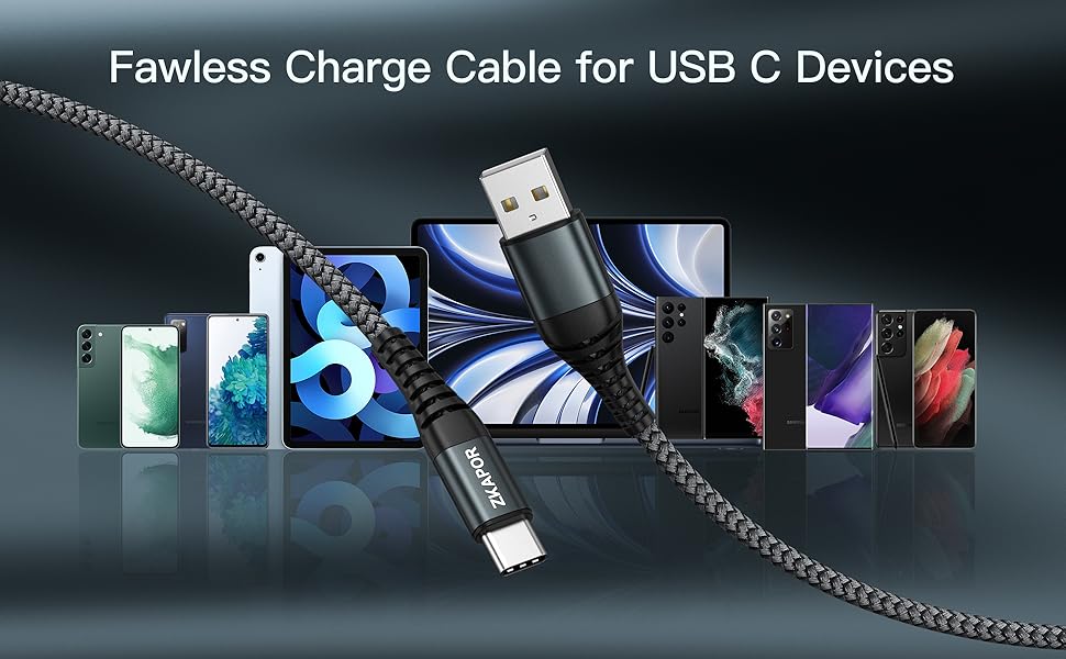 Кабель USB-C 2 шт. 1м, 3.1A, нейлон, сумісний з iPhone 15/15 Pro Max, Samsung Galaxy S23/S22/S21/S10, Note 10, Huawei P40/P30, Google Pixel