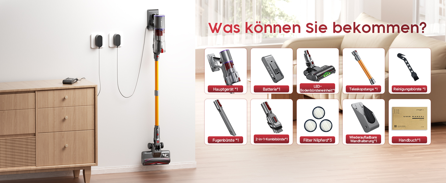 Бездротовий акумуляторний пилосос UNINELL HOME 50000Pa/580W, 70 хвилин роботи, LED-дисплей, антизаплутувана щітка, для твердих поверхонь, килимів, шерсті тварин