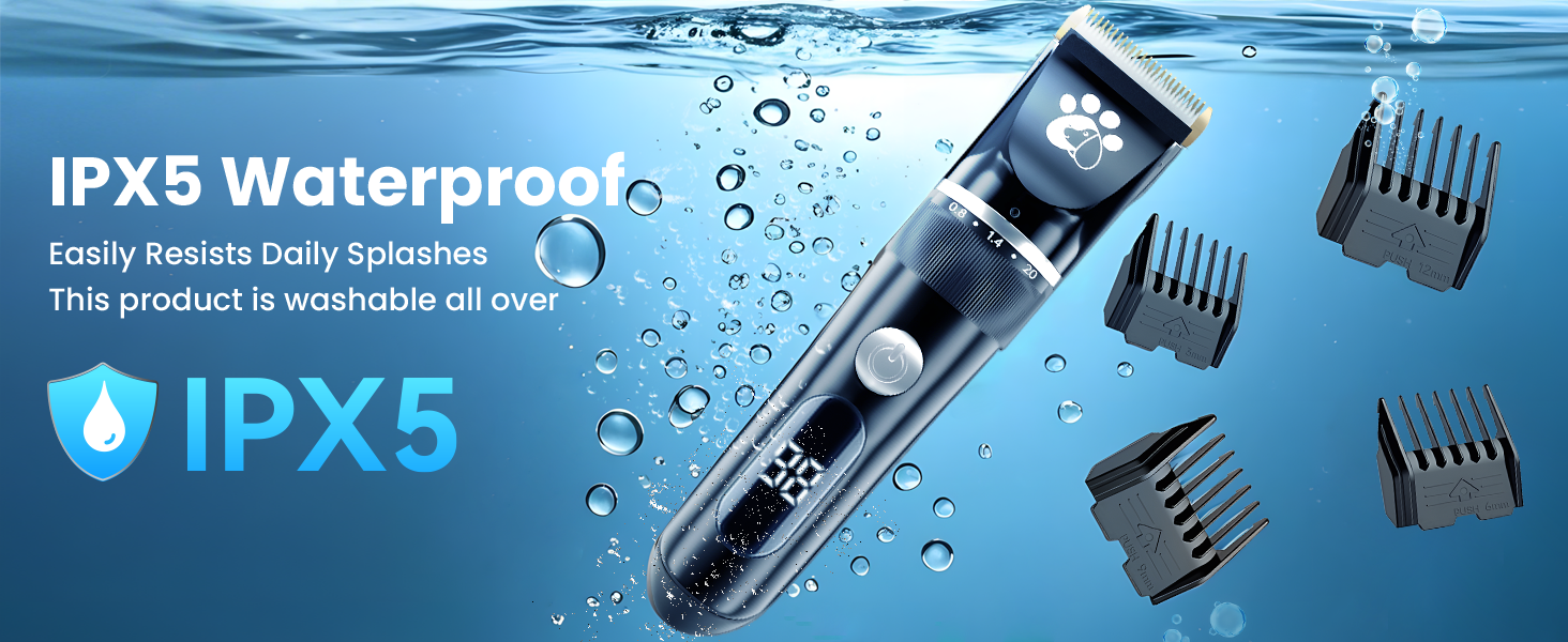 Професійний собачий триммер для собак та котів, бездротовий, 2 швидкості, LED-дисплей, IPX5, для собак та котів середніх та малих порід