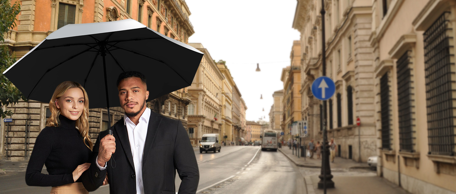 Зонт від сонця та дощу, 46 дюймів (117 см), 8-ми рифлений, вітростійкий, автоматичний, для чоловіків та жінок, срібно-чорний