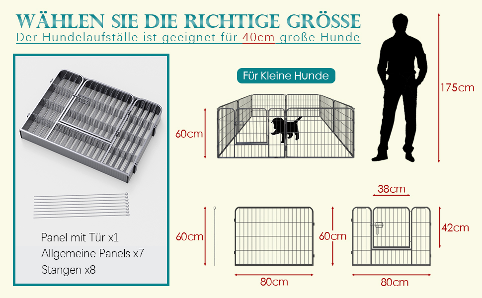 Загін для собак, комплект з 8 панелей, 80x60 см, зона відпочинку для собак та домашніх тварин, для дому та вулиці