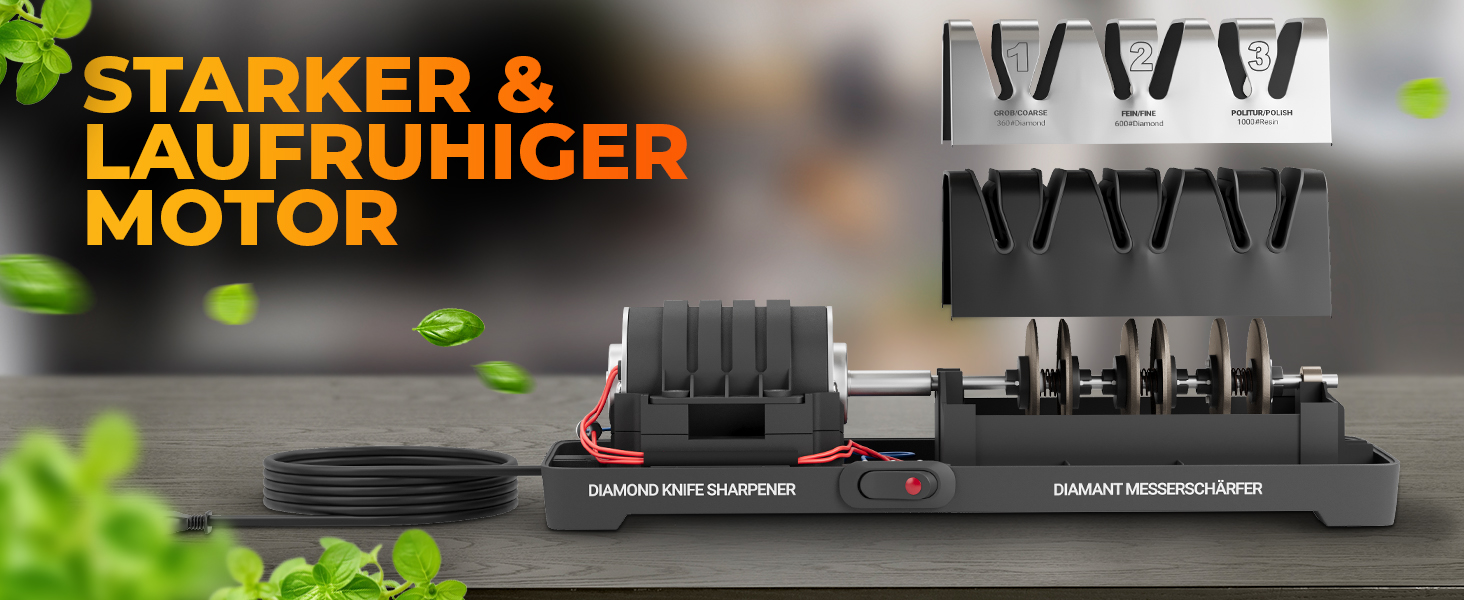 Електричний точило для ножів AUSTEIN® Diamant TG2202 - 3 фази, 20 градусів, з магнітним збором стружки