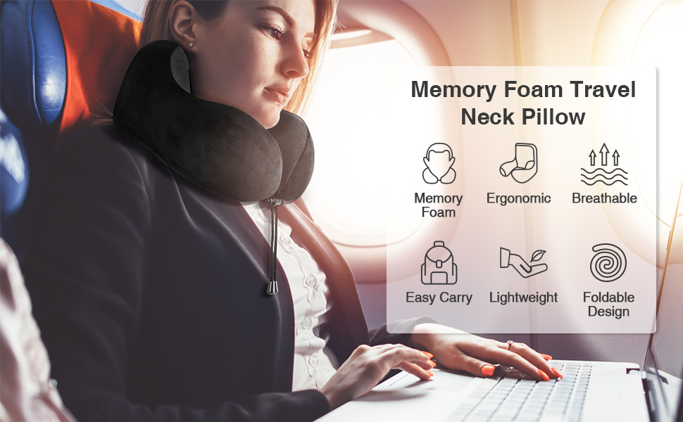 Подушка для шиї Homiee, ортопедична, з memory foam, для подорожей, авто, офісу, чорна