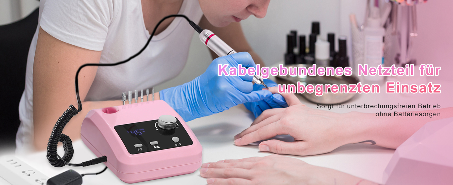 Електрична машинка для манікюру та педикюру CozyZen Professional: набір для догляду за нігтями з LCD-дисплеєм, керуванням рукою та ногою, тиха робота (рожевий)