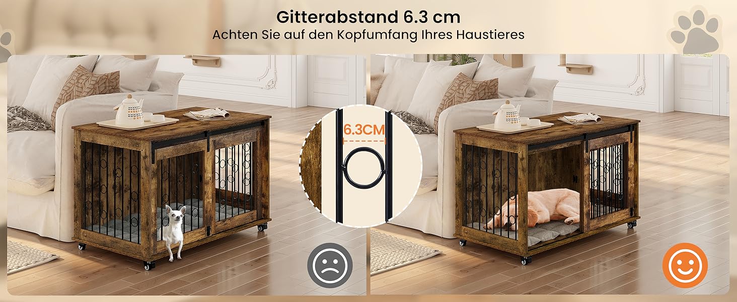 Клітка для собак EUGAD, 100 см, з 2 дверцятами та 5 колесами, для великих, середніх та маленьких собак, декоративна переноска для дому, вінтажний коричневий колір