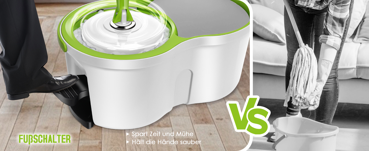 Набір для миття підлоги з відром, 2 в 1: відро для миття з віджимом та моп, моп з педальним віджимом, регульована сталева стійка та 3 мікрофібрових насадок, набір для миття підлоги, відро з педальним віджимом, білий + жовто-зелений