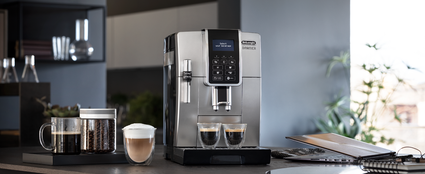 Кавомашина De'Longhi Dinamica ECAM 350.15.B з капучинатором, для еспресо та кави, срібна