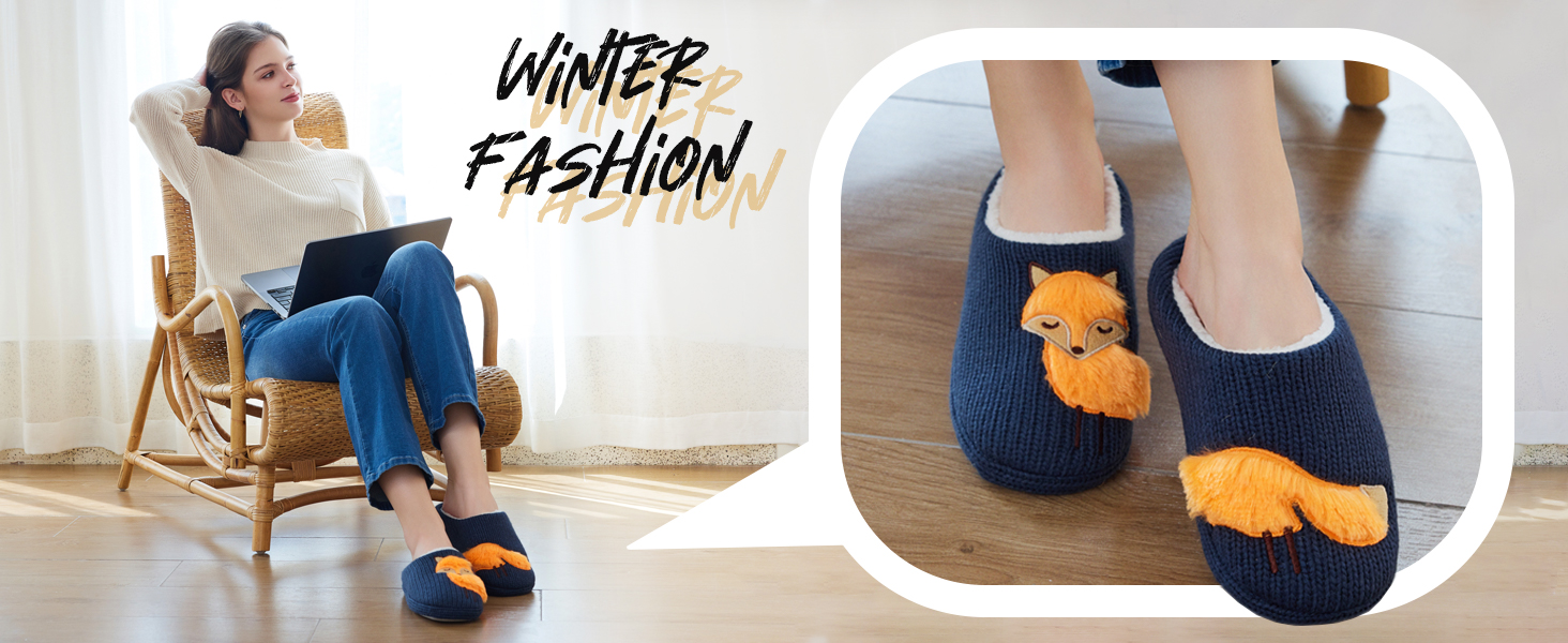Тапочки жіночі зимові теплі, з плюшевою підкладкою, з принтом тварин, мультяшний лис, 39/40 EU