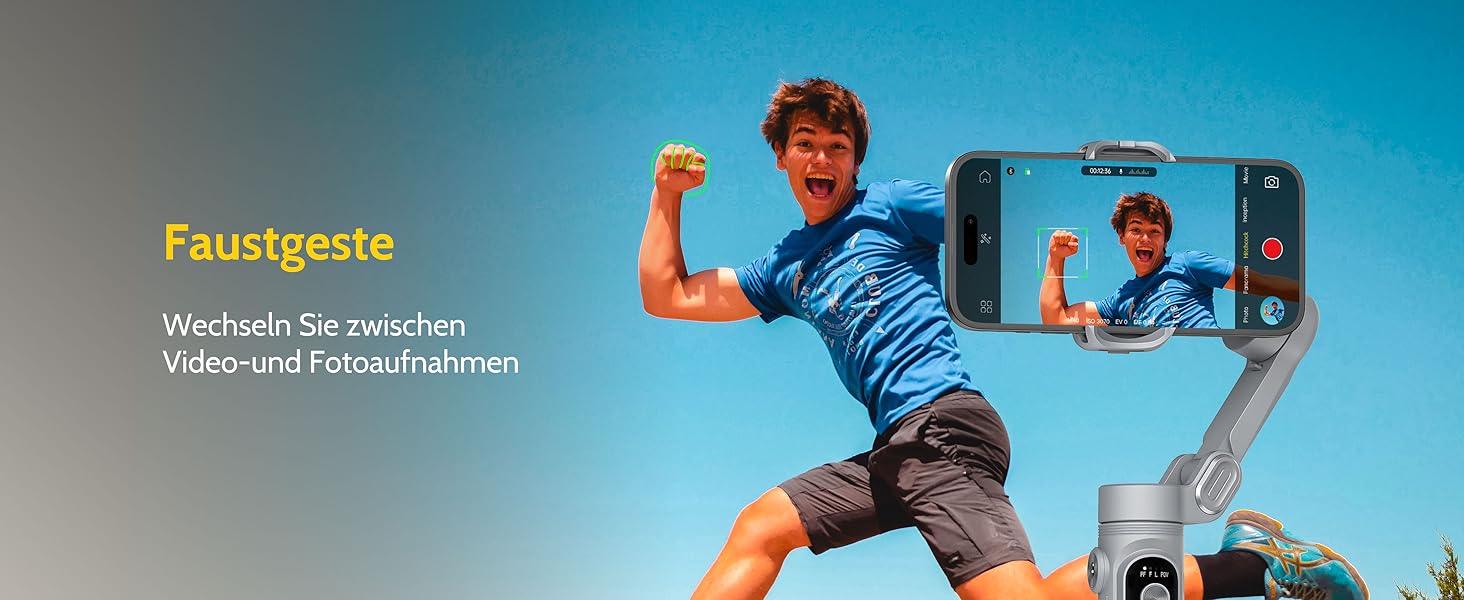 Стабілізатор для смартфона AOCHUAN з 3 осями, з функцією розпізнавання облич, вбудованим світлом, 1/4