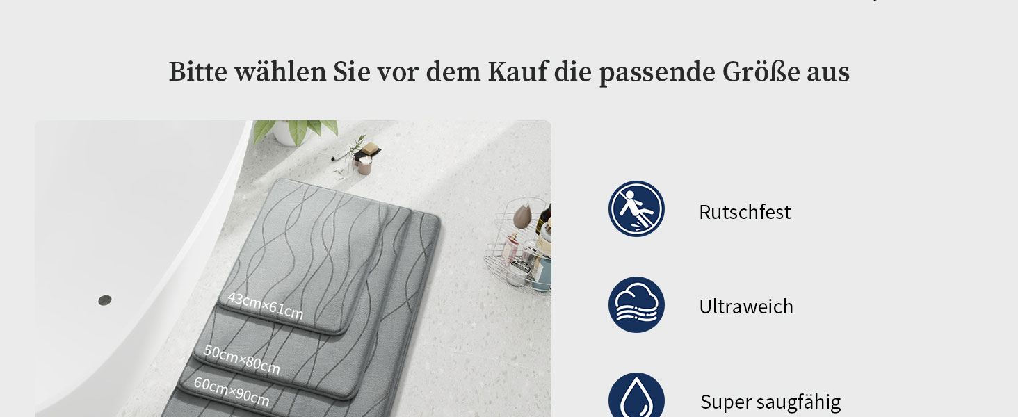 Килимок для ванної кімнати chakme з ефектом пам'яті, антиковзаючий та вбираючий м'який килим у ванну, що переється (60x150 см, сірий)