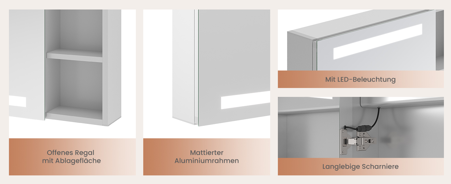 Дзеркальна шафка для ванної кімнати AQUABATOS з розеткою, підсвічуванням LED, 50x70 см. Шафка для ванної кімнати з дзеркалом, інфрачервоний сенсор, регулювання яскравості, протизапітніння, холодний білий колір світла (Тип 07L)