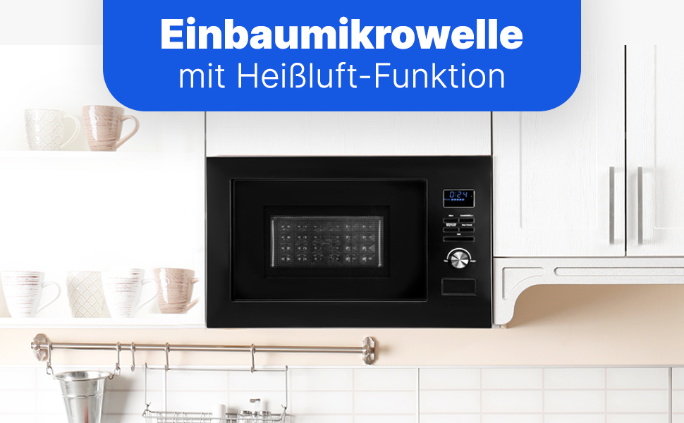 Вбудована мікрохвильова піч Bomann з грилем та конвекцією | 60 см | 900 Вт | 25 л | MWG 3001 H EB inox (Чорний)