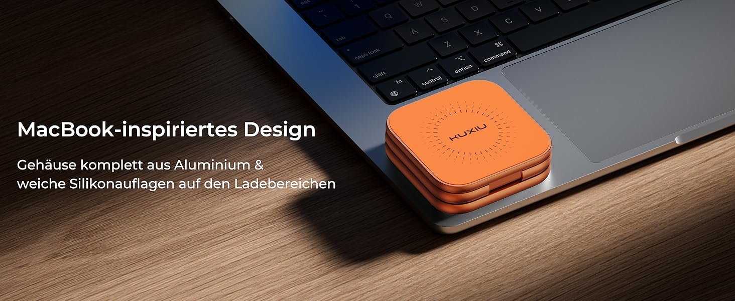 Бездротова зарядна станція KU XIU X40 Turbo Qi2.2 25W 3-в-1 для iPhone 17/16/15/14/13/12, Apple Watch та AirPods, алюмінієва, з адаптером GaN 45W (Космічний Помаранчевий)