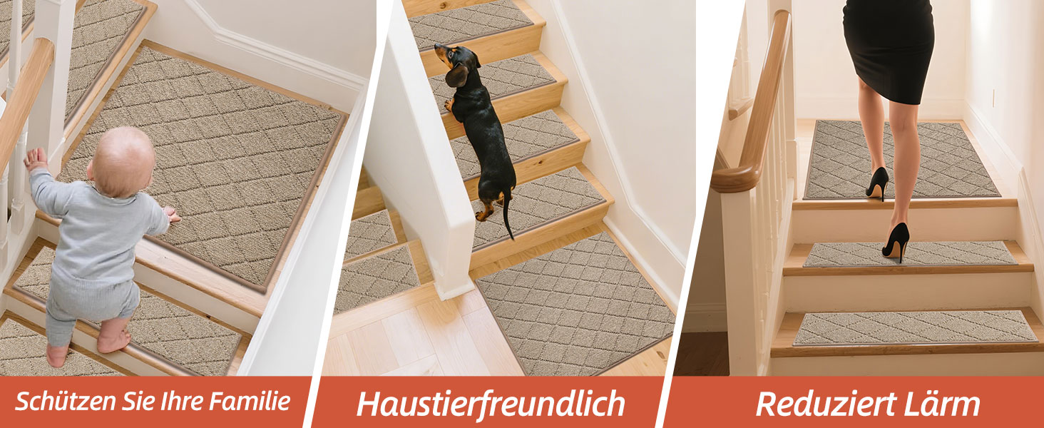 Ковзаючі килимки на сходи COSY HOMEER, 15 шт., 70 x 22 см, антиковзаючі, самоклеючі, машинне прання, 100% поліестер, TPE-підкладка, для дітей, літніх людей та домашніх тварин, сірий та білий