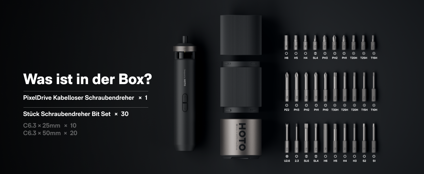 HOTO PixelDrive: Електродриль з інтелектуальним дисплеєм, 6 рівнів крутного моменту, 2000 mAh, USB-C, 30 біт, 1/4 Hex. Ідеально для ремонту електроніки та дому.