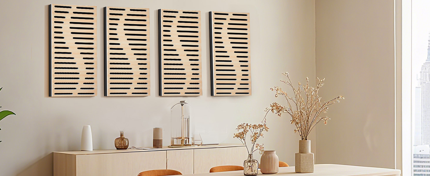 Акустичні панелі JBER для звукоізоляції стін, самоклеючі шумопоглинаючі плити з імітацією натурального дуба, 3-шарові декоративні панелі для студії, 60×30×4.5 см, еліптичні лінії (4 шт.)