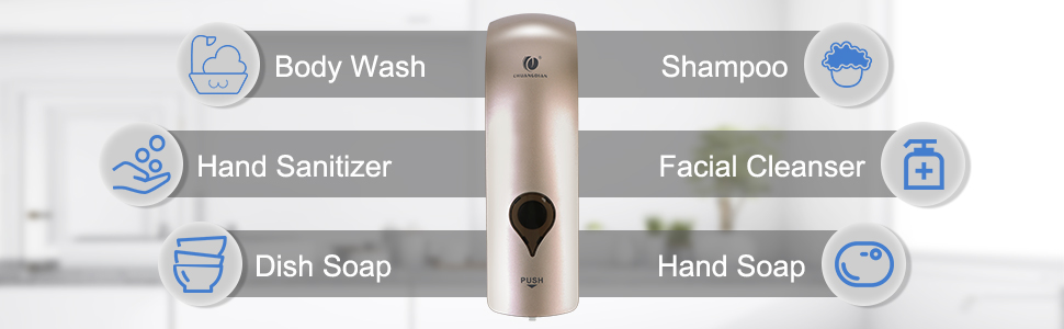 Настінний диспенсер для мила без свердління, 300 мл, ручний дозатор для гелю для душу/шампуню/дезінфікуючого засобу, дозатор для миючого засобу для душу, чорний/білий/золотий (шампань)