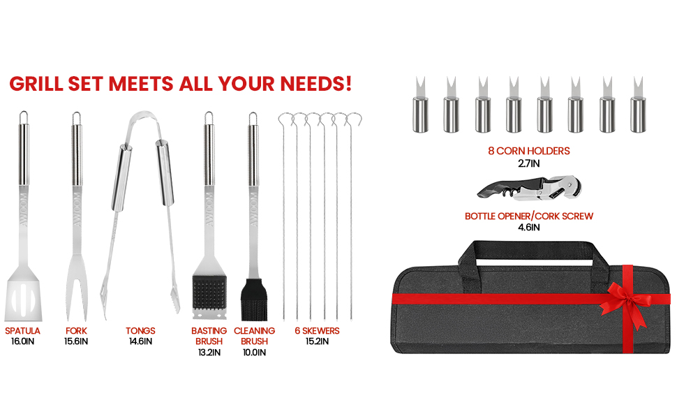 Набір гриля AWOOM 20 предметів: шампури, щипці, лопатка, щітка | З гриль-кофром | Для барбекю, кемпінгу та вечірок