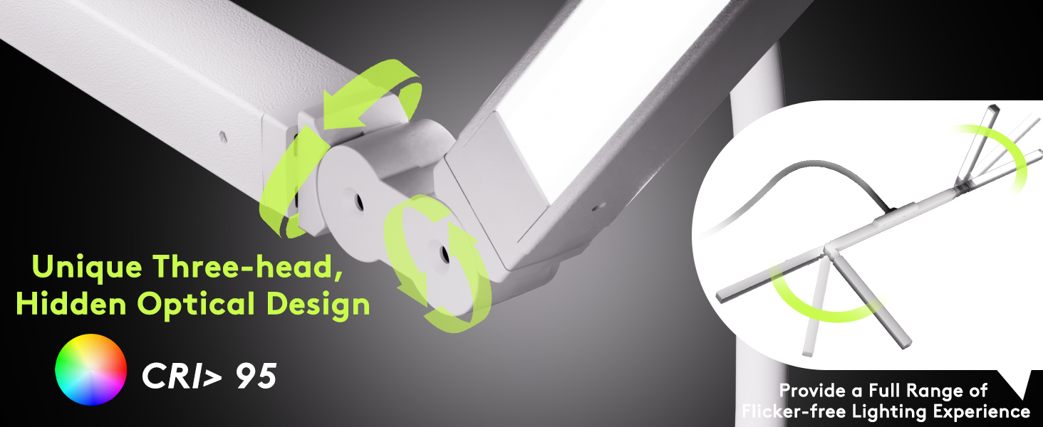 Стіл лампа з 3 джерелами світла, 24W, 100см, денне світло, з пультом керування, регульована яскравість, лампа для офісу та дому (Mattweiß)