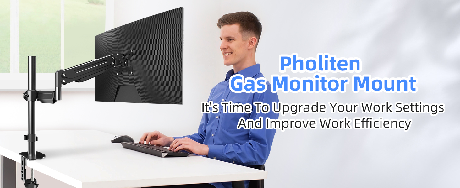 Кріплення для монітора Pholiten 13-32 дюймів: газ, 360° оберт, нахил, VESA 75/100