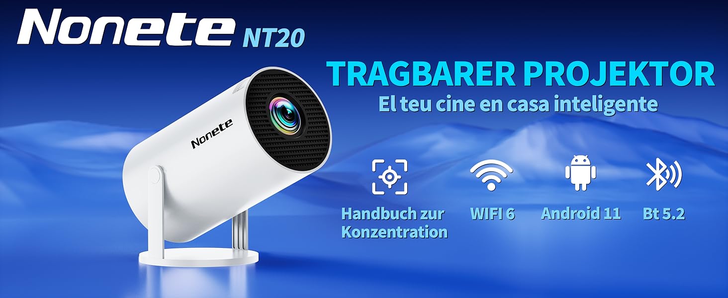 4K проєктор Beamer Full HD 1080P Mini з Wi-Fi 6 та Bluetooth 5.2, Android, портативний, 270° обертання, автоматична корекція трапеції, для PC/HDMI/USB, з мишкою та пультом, білий