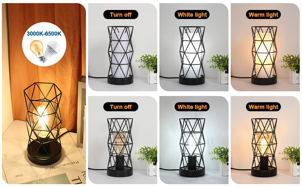 Настільна лампа з дерева та металу, вінтажний стиль, E14/E27, для дитячої, вітальні, спальні, бару (чорний)