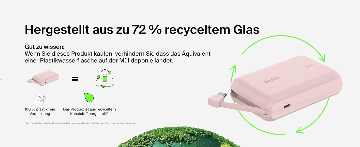 Повербанк Belkin BoostCharge 10000mAh з вбудованим кабелем USB-C, 20W, LED-індикатором, рожевий