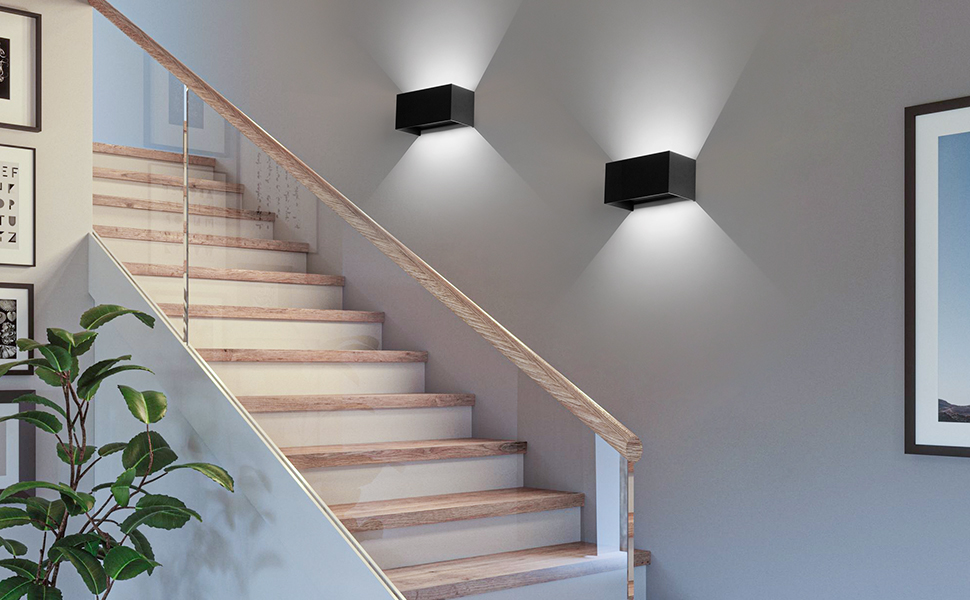 LED настінний світильник Cwycfw 24W, 2 шт., регульований світловий потік, чорний, тепле світло 3000K, IP65, вологостійкий