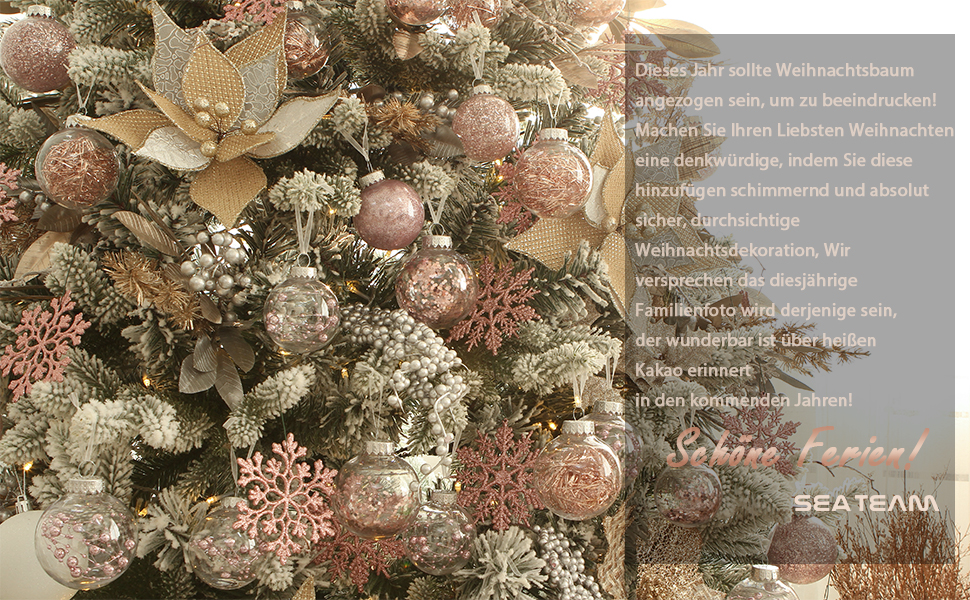 Набір прикрас на ялинку Sea Team 60 мм, 30 шт. з зображенням ялинки та блискітками, колір шампань