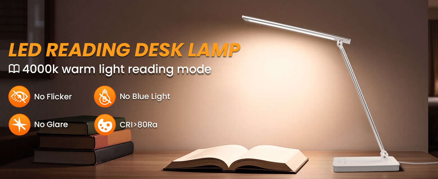 LED лампа для столу Akynite з регулюванням яскравості, USB, 2A адаптер, 5 кольорів, 10 рівнів яскравості, таймер, сенсорне управління, для дітей, білий