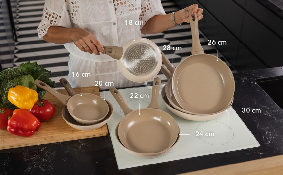 Набір сковорідок Florina Bratpfannen з нержавіючої сталі (20, 24, 28 см) | 3 шт. | 3-шарова конструкція | Алюмінієвий сердечник | Для духовки | Ергономічна ручка | З дзеркальним блиском | Для всіх типів плит