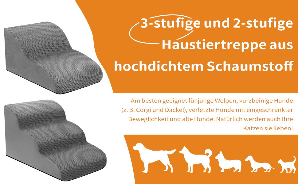 Сходинки для собак, 3 сходинки, з щільного матеріалу, для маленьких собак та котів, знімний чохол, іграшка-канат, легкі та портативні, сірі.